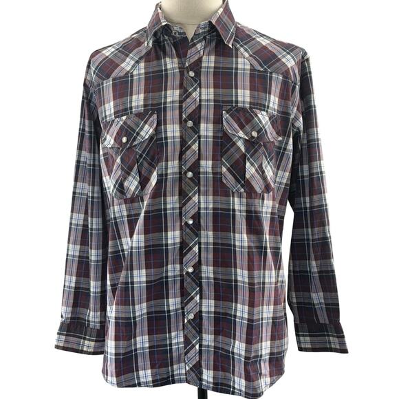 Coevals Club Plaid Pearl Snap Western Shirt Mens Large 44 Chest - Picture 2 of 6